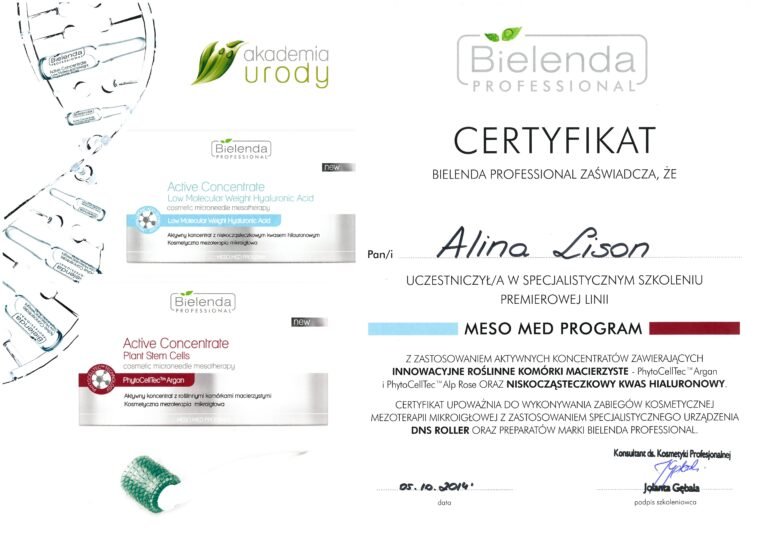 Certyfikat Alina Lison podologia Bytom