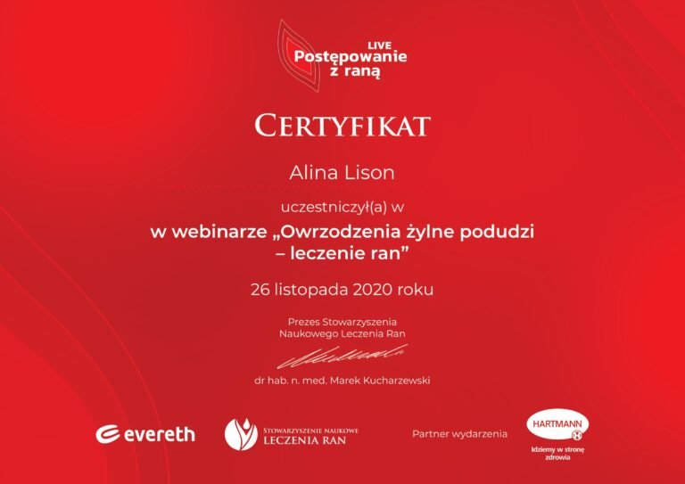Certyfikat Alina Lison podolog